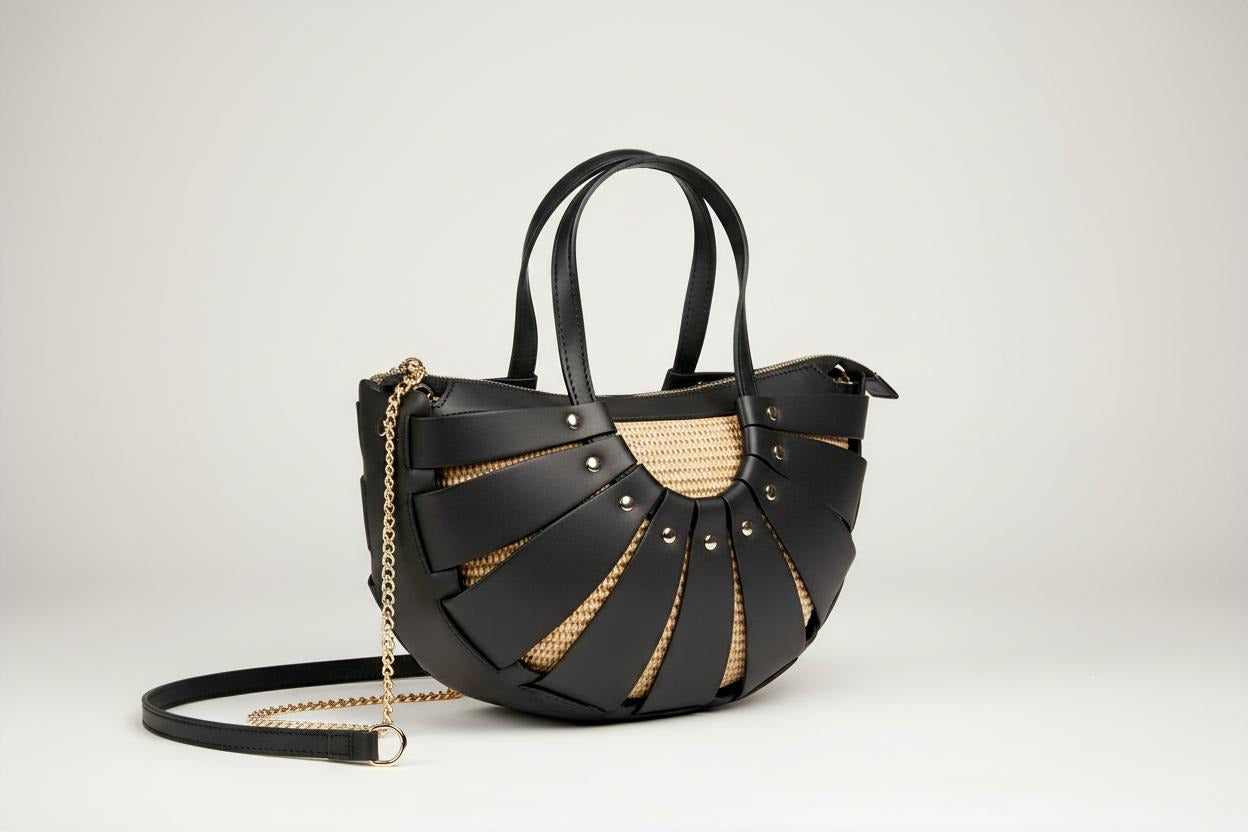 Leather Crossbody Rivet Strawbag